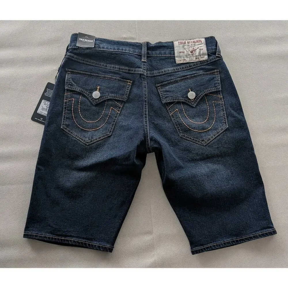True Religion Ricky Relaxed Straight Denim Shorts Dark Wash Mens 30 NWT Skater